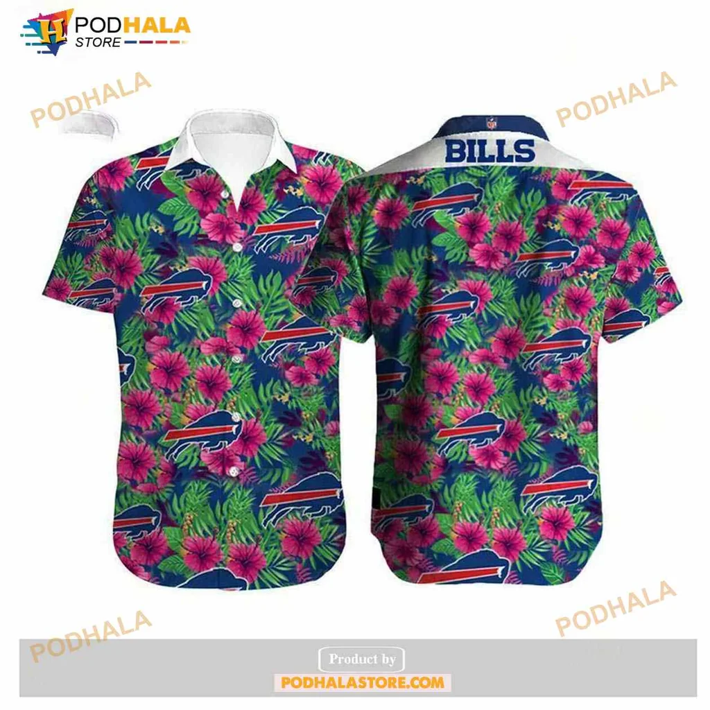 Buffalo Bills Tropical Aloha Shirt With Hibiscus Flowers And Buffalo Graphics