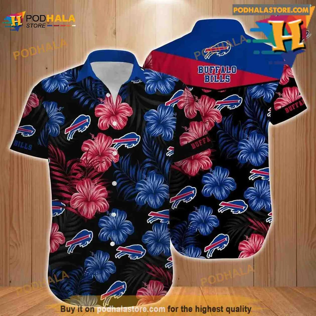 Buffalo Bills Tropical Aloha Shirt With Hibiscus Flowers And Team Logo