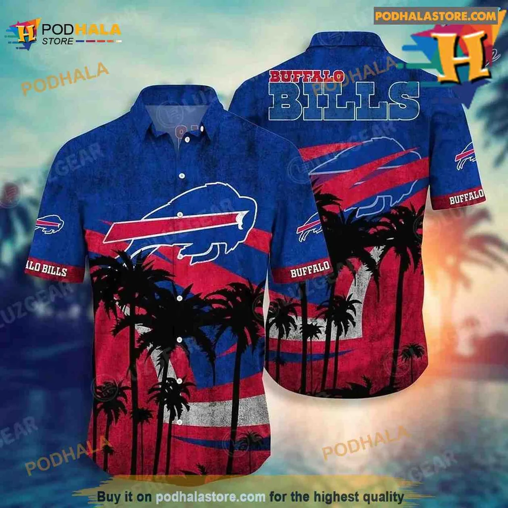 Buffalo Bills Tropical Aloha Shirt With Palm Trees And Team Colors