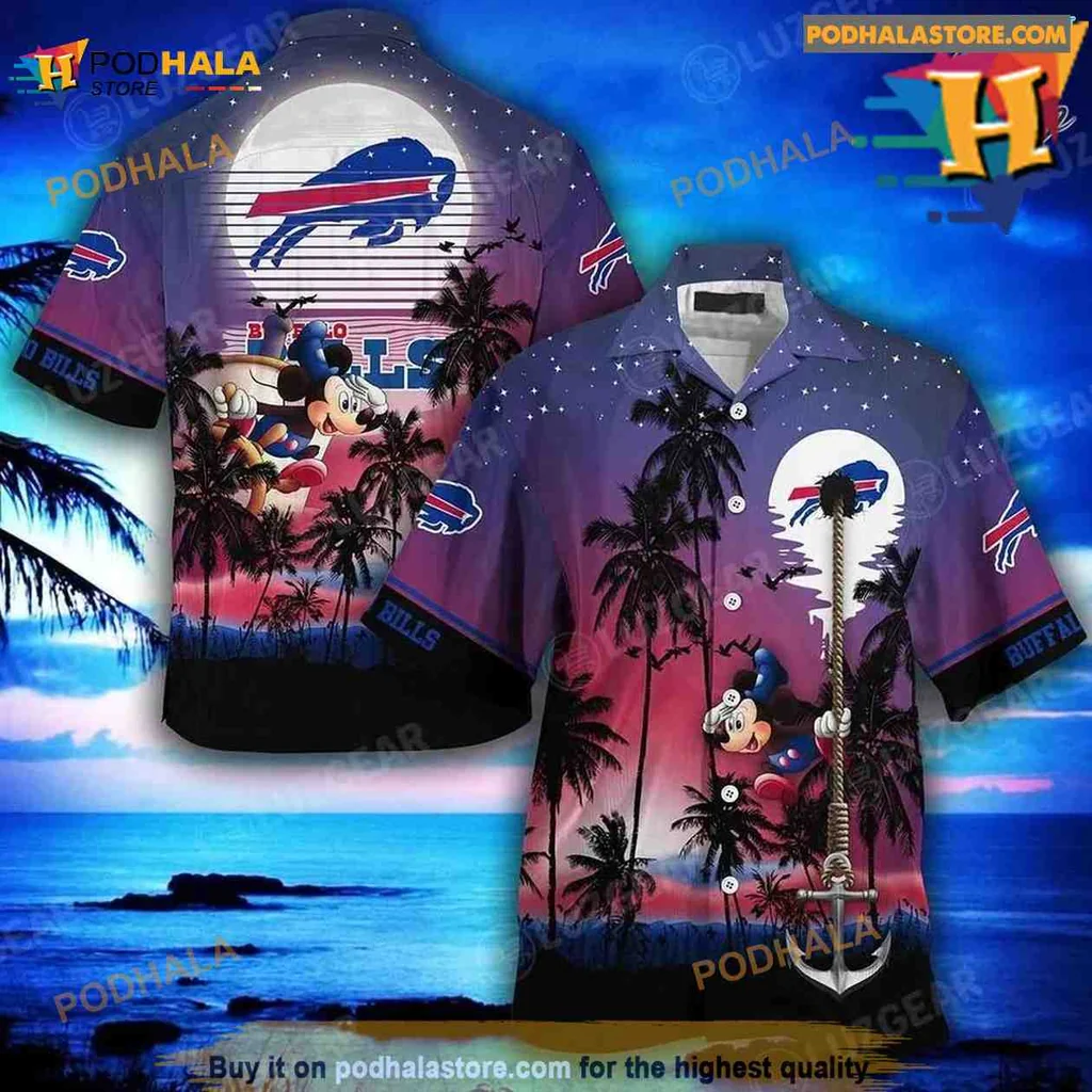 Buffalo Bills Tropical Aloha Shirt With Sunset Design And Palm Trees