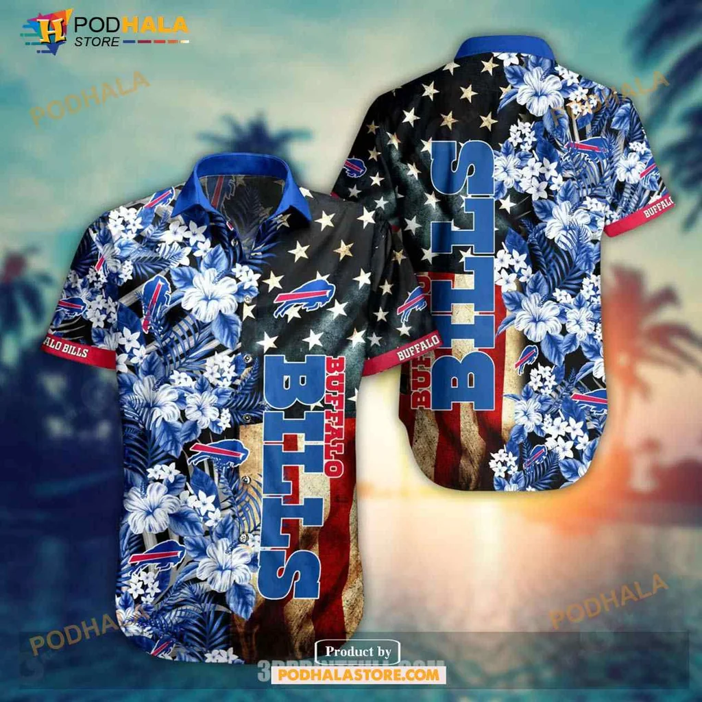 Buffalo Bills Tropical Floral Shirt With Hibiscus And American Flag Design