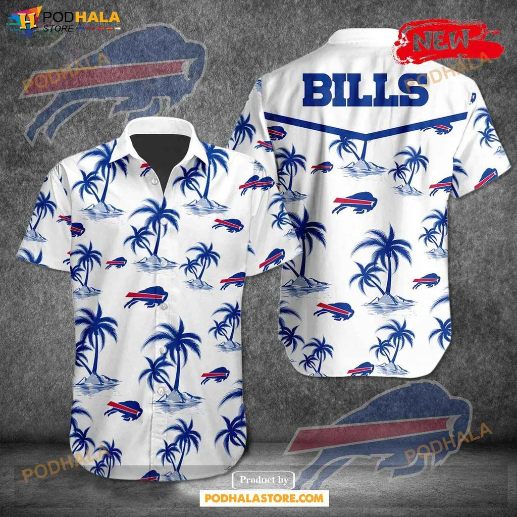 Buffalo Bills Tropical Hawaiian Shirt With Palm Trees And Beach Design