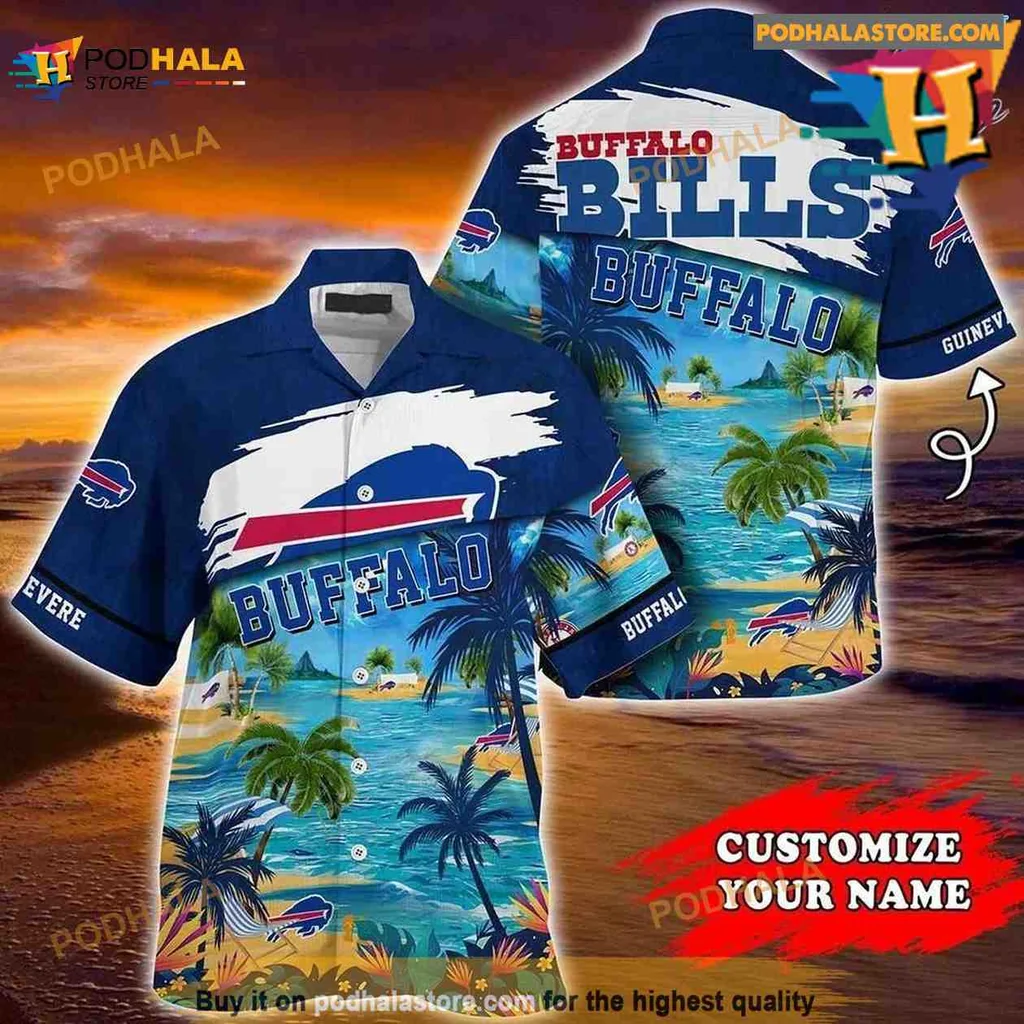 Buffalo Bills Tropical Hawaiian Shirt With Palm Trees And Waves