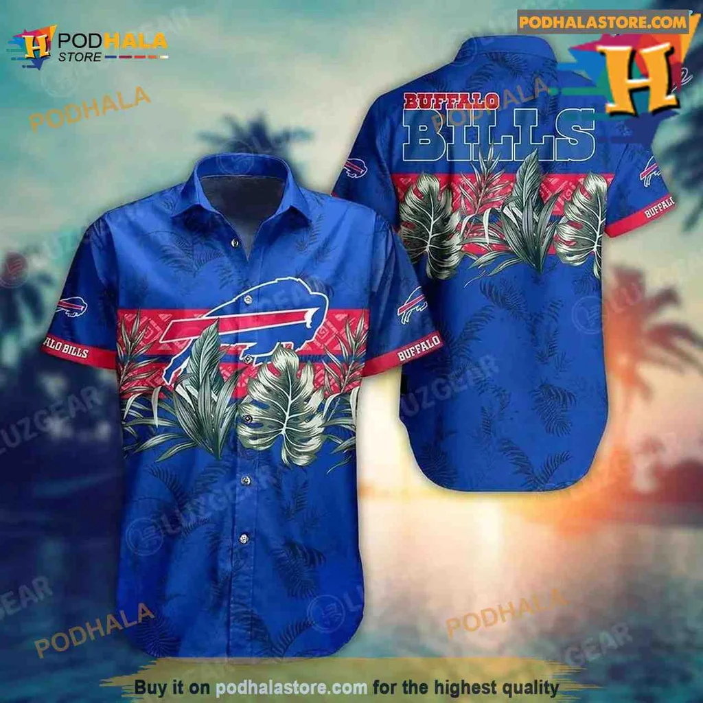 Buffalo Bills Tropical Hawaiian Shirt With Vibrant Logo And Palm Leaves