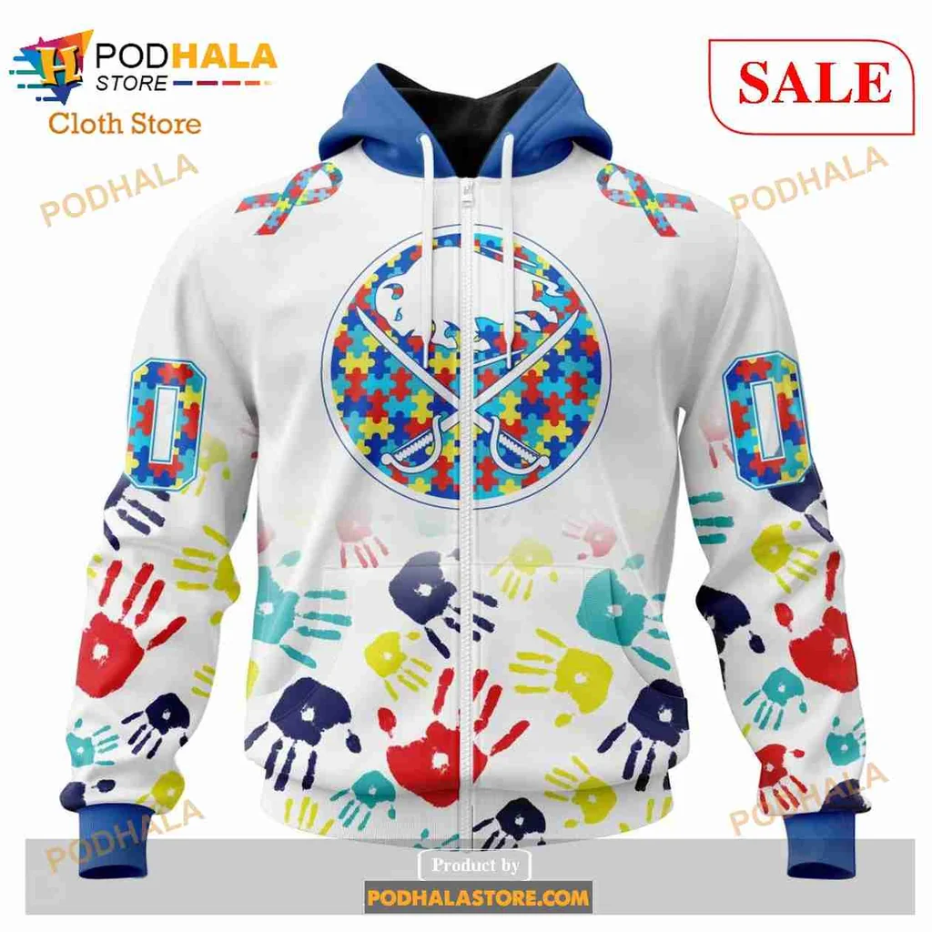 Buffalo Sabres Autism Awareness All Over Print Hoodie With Colorful Puzzle Design Buffalo Sabres Autism Awareness All Over Print Hoodie With Colorful Puzzle Design