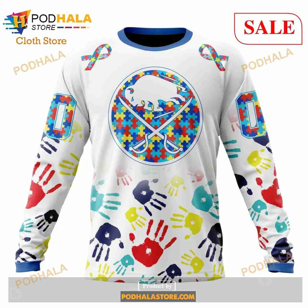 Buffalo Sabres Autism Awareness 3D Print Hoodie With Colorful Puzzle Design Buffalo Sabres Autism Awareness 3D Print Hoodie With Colorful Puzzle Design