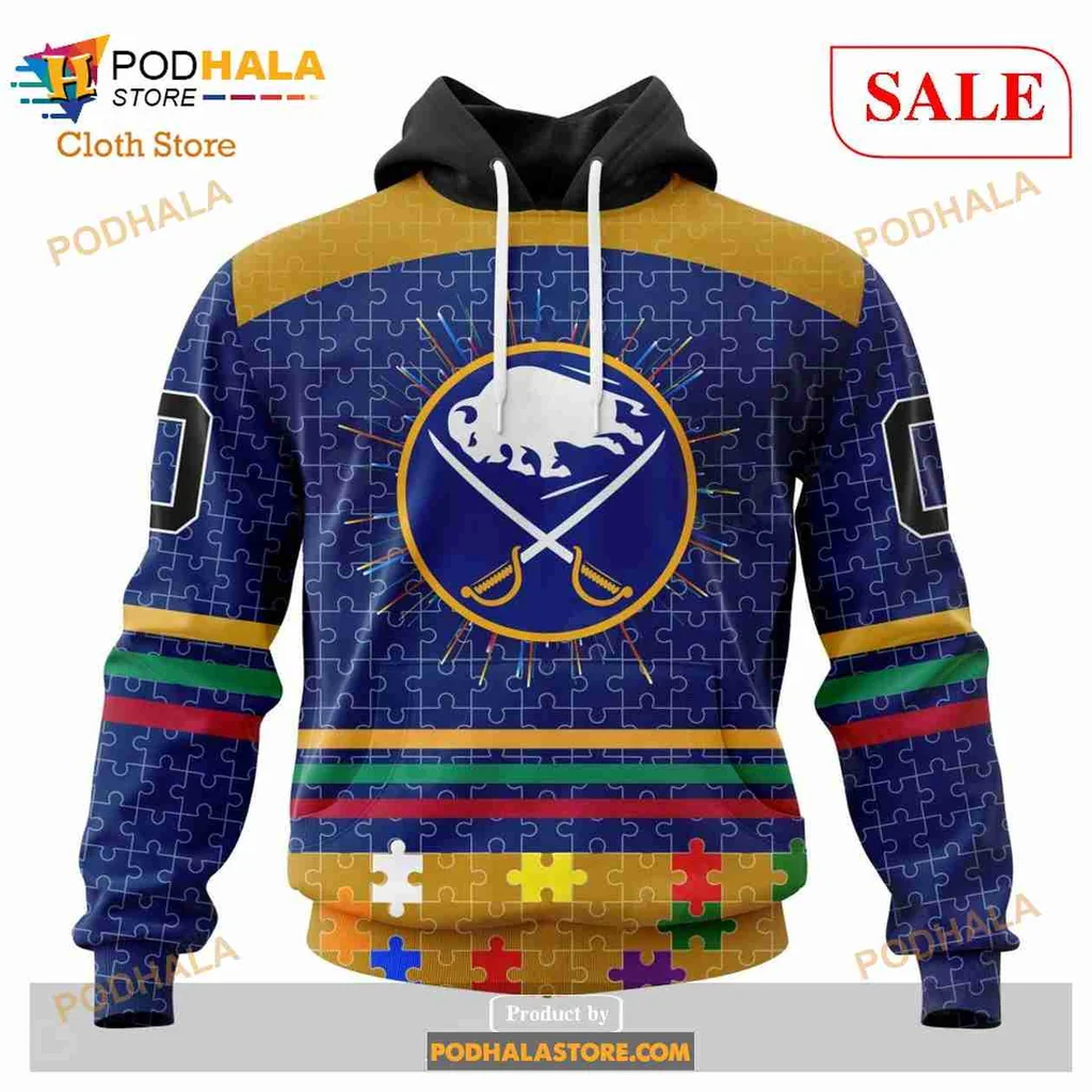 Buffalo Sabres Autism Awareness Hoodie Featuring Colorful Puzzle Design