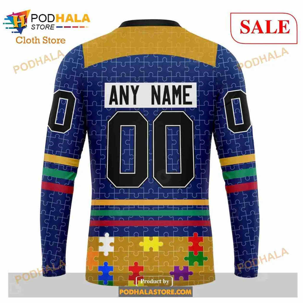 Buffalo Sabres Autism Awareness Hoodie Featuring Colorful Puzzle Design - Product View 5 Buffalo Sabres Autism Awareness Hoodie Featuring Colorful Puzzle Design - Product View 5