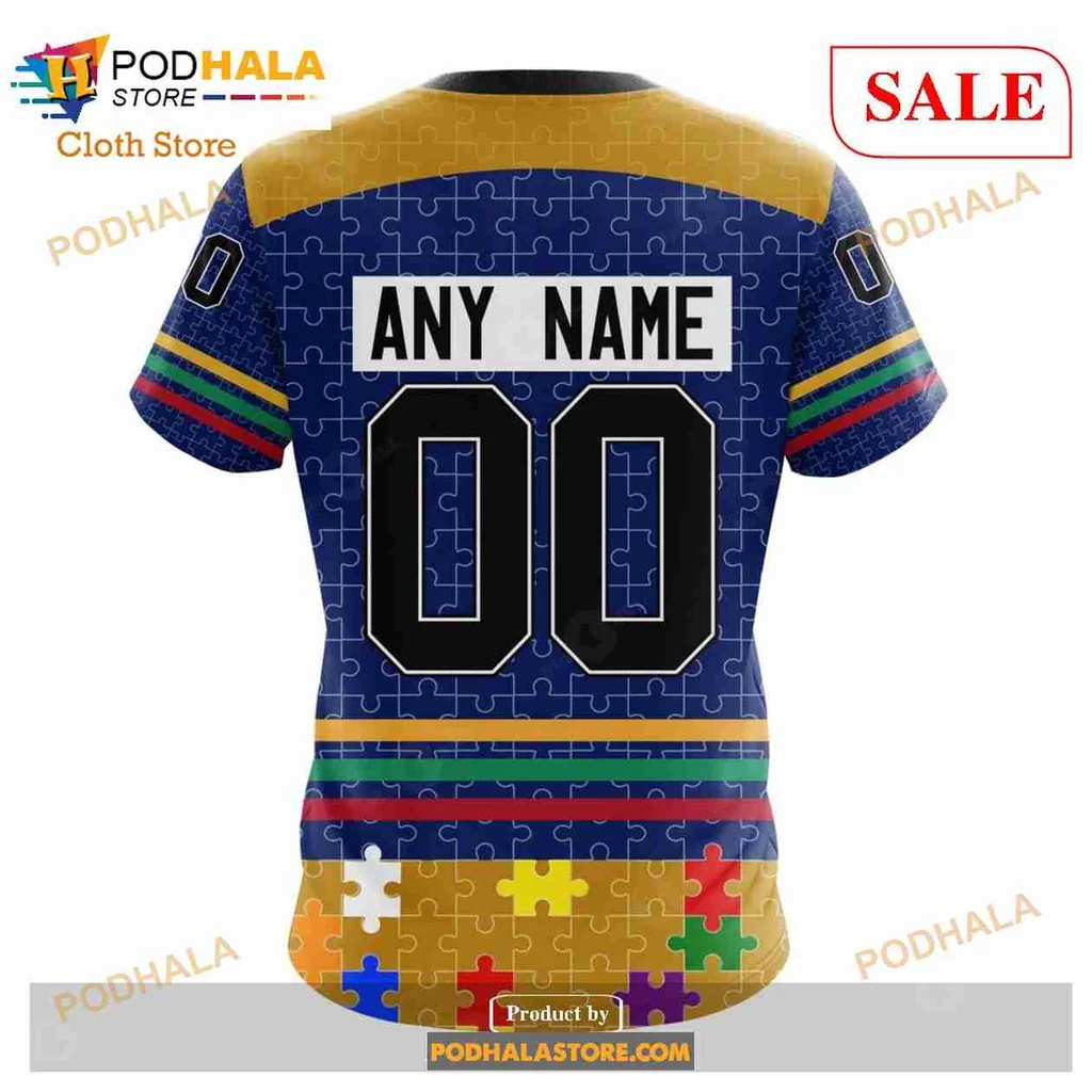 Buffalo Sabres Autism Awareness Hoodie Featuring Colorful Puzzle Design - Product View 7 Buffalo Sabres Autism Awareness Hoodie Featuring Colorful Puzzle Design - Product View 7