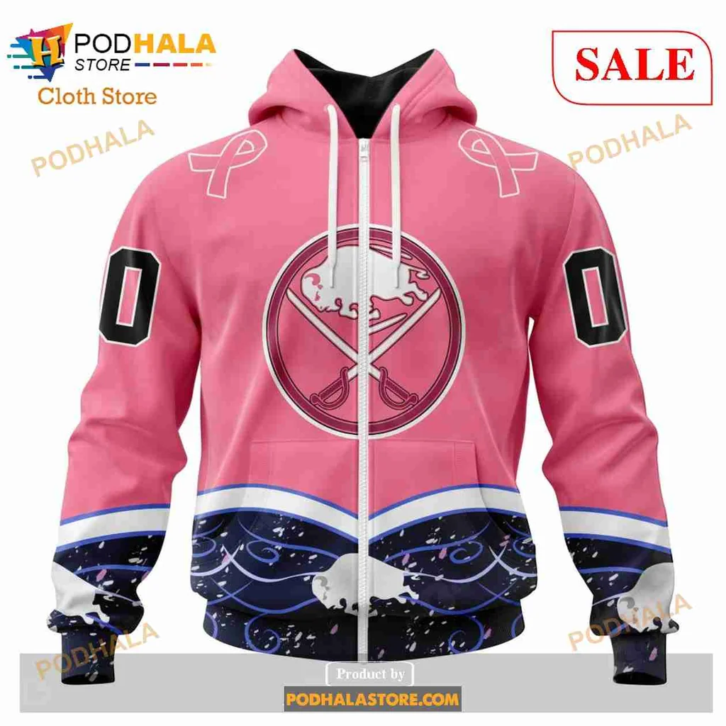 Buffalo Sabres Cancer Awareness All Over Print Hoodie With Customizable Design Buffalo Sabres Cancer Awareness All Over Print Hoodie With Customizable Design