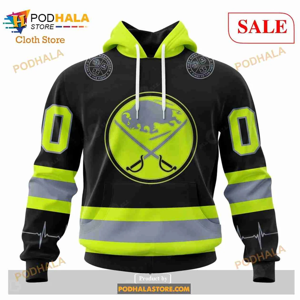 Buffalo Sabres Firefighter 3d Hoodie With Bold Emblem And Hockey Sticks