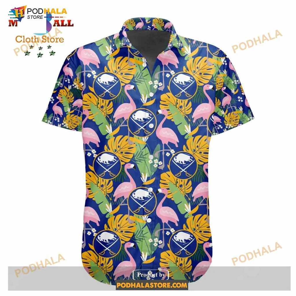 Buffalo Sabres Flamingo Aloha Shirt With Tropical Design Buffalo Sabres Flamingo Aloha Shirt With Tropical Design