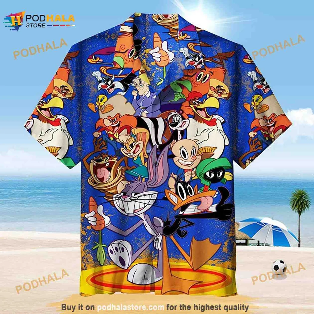 Bugs Bunny Cartoon Aloha Shirt Featuring Looney Tunes Characters