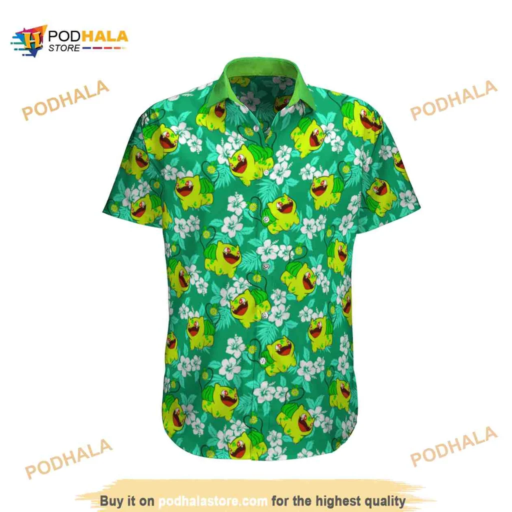 Bulbasaur Tropical Beach Hawaiian Shirt With Hibiscus Flowers