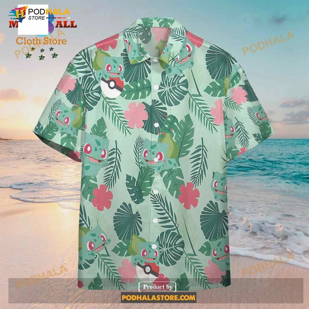 Bulbasaur Tropical Hawaiian Shirt With Colorful Leafy Patterns