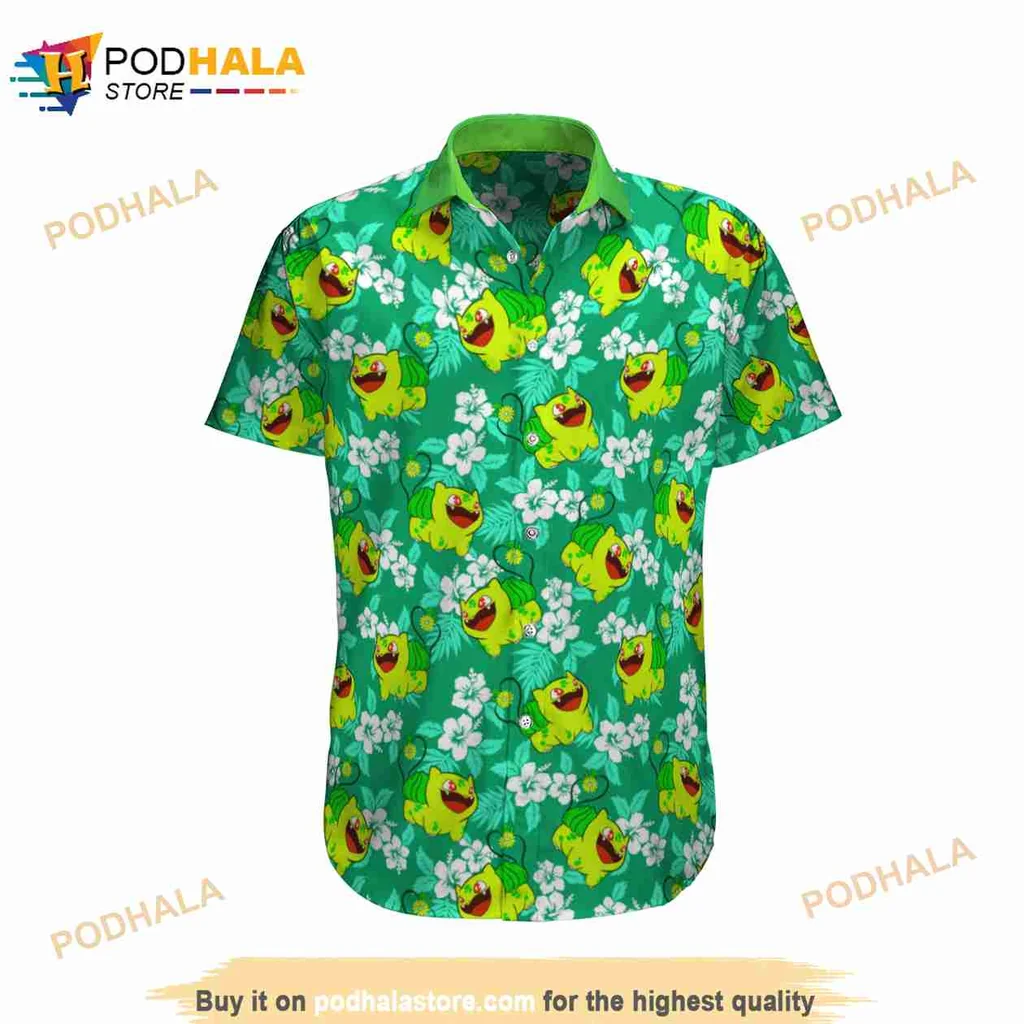 Bulbasaur Tropical Hawaiian Shirt With Hibiscus Flowers