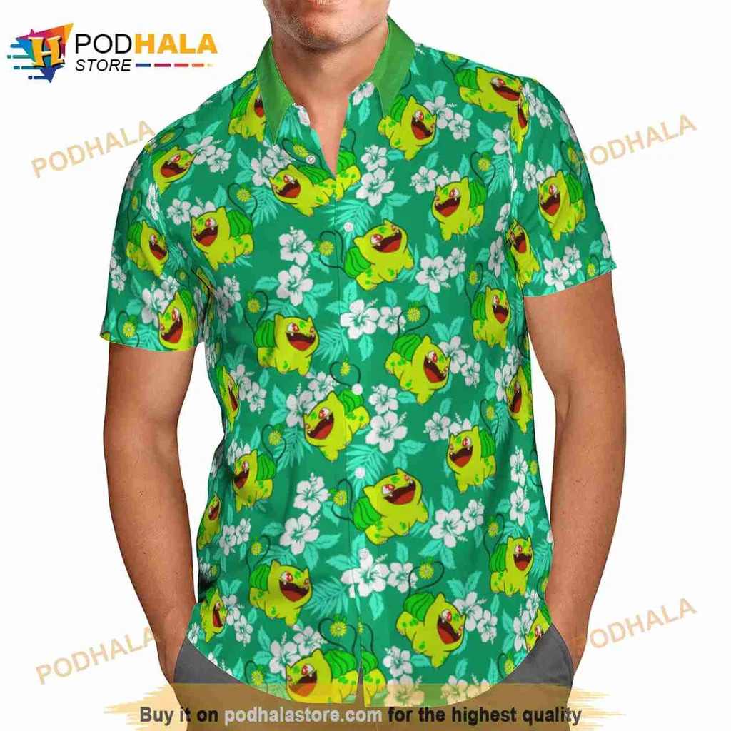 Bulbasaur Tropical Aloha Shirt With Hibiscus Flowers Bulbasaur Tropical Aloha Shirt With Hibiscus Flowers