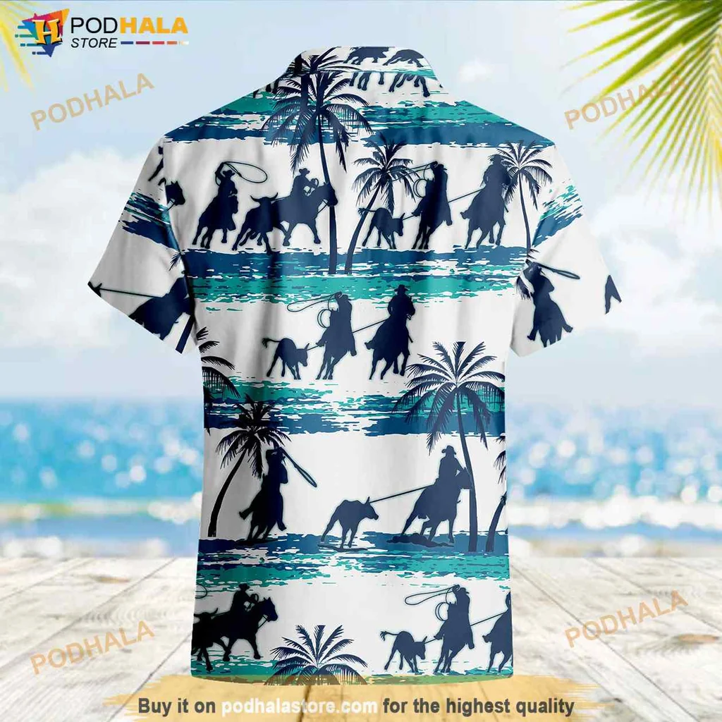 Bull Riding Hawaiian Shirt With Cowboys And Tropical Design