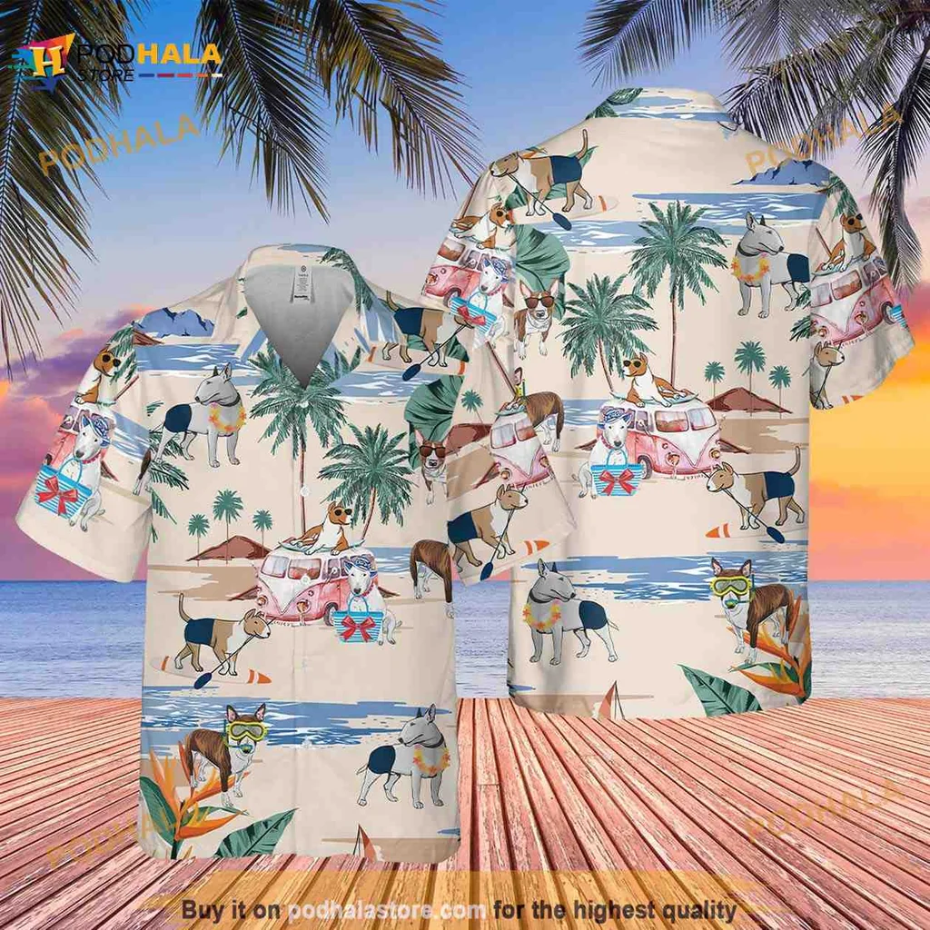 Bull Terrier Beach Hawaiian Shirt With Playful Summer Design