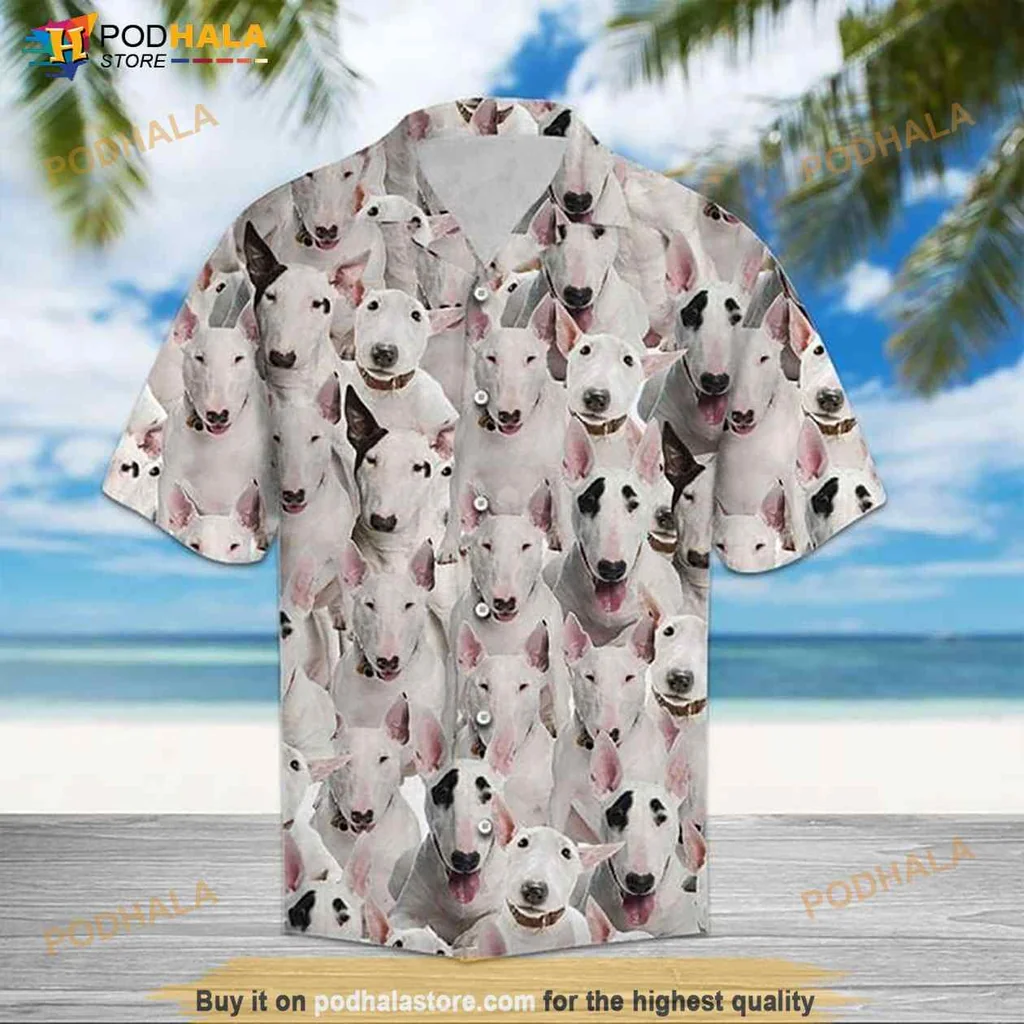 Bull Terrier Dog Aloha Shirt With Playful Expressions And Whimsical Design