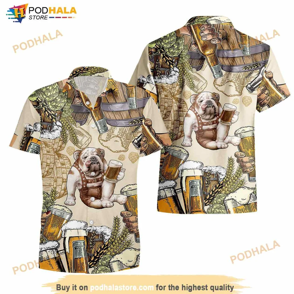 Bulldog Beer Funny Hawaiian Shirt With Playful Cartoon Design