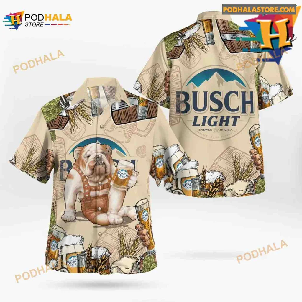 Bulldog Beer Tropical Hawaiian Shirt With Busch Light Design
