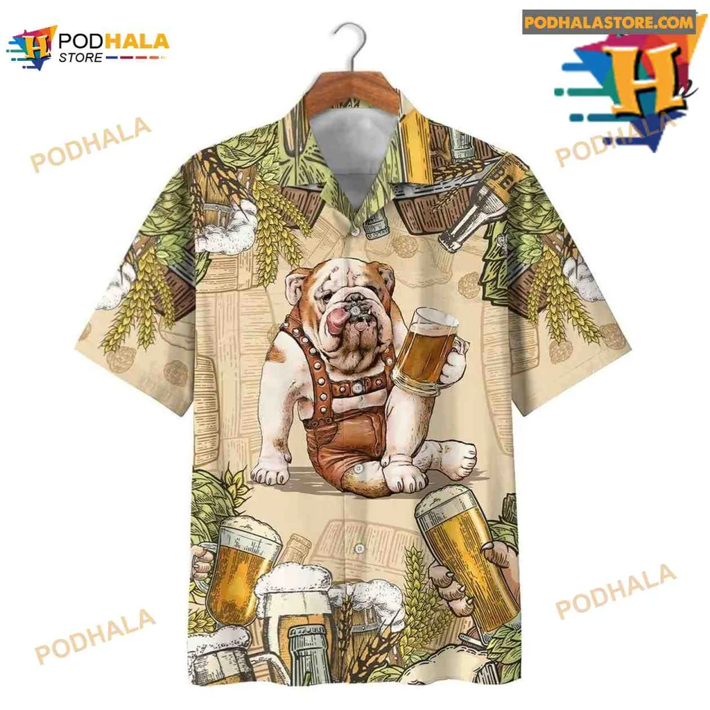 Bulldog Beer Tropical Hawaiian Shirt With Cartoon Design