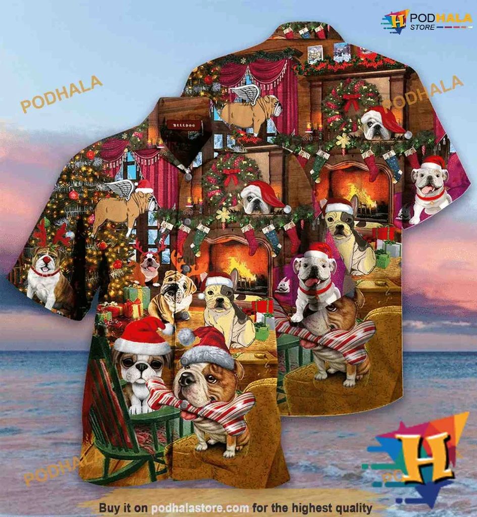 Bulldog Christmas Hawaiian Shirt With Festive Holiday Design