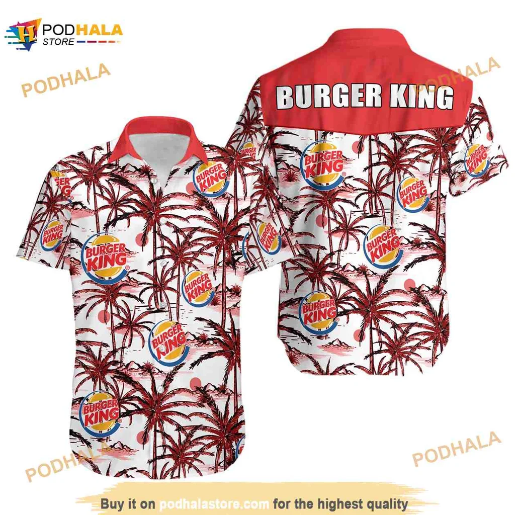 Burger King Tropical Aloha Shirt With Vibrant Palm Tree Design