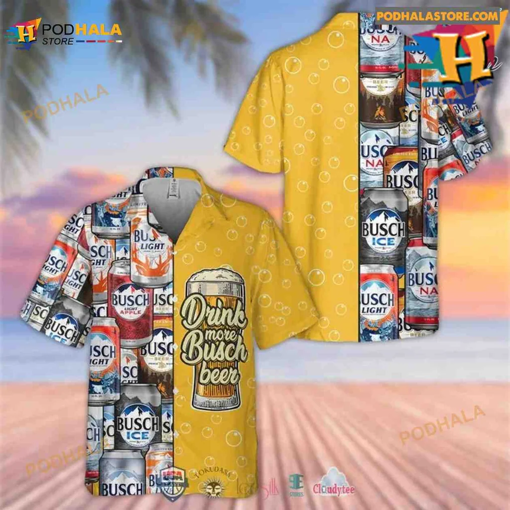 Busch Beer Aloha Shirt With Vibrant Beer Can Design