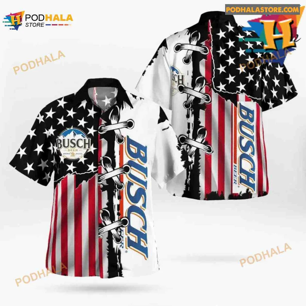 Busch Beer American Flag Hawaiian Shirt For Patriotic Beer Lovers