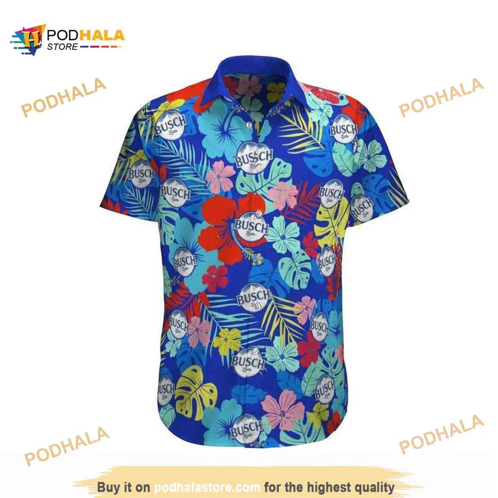 Busch Beer Hibiscus Hawaiian Shirt With Tropical Floral Design