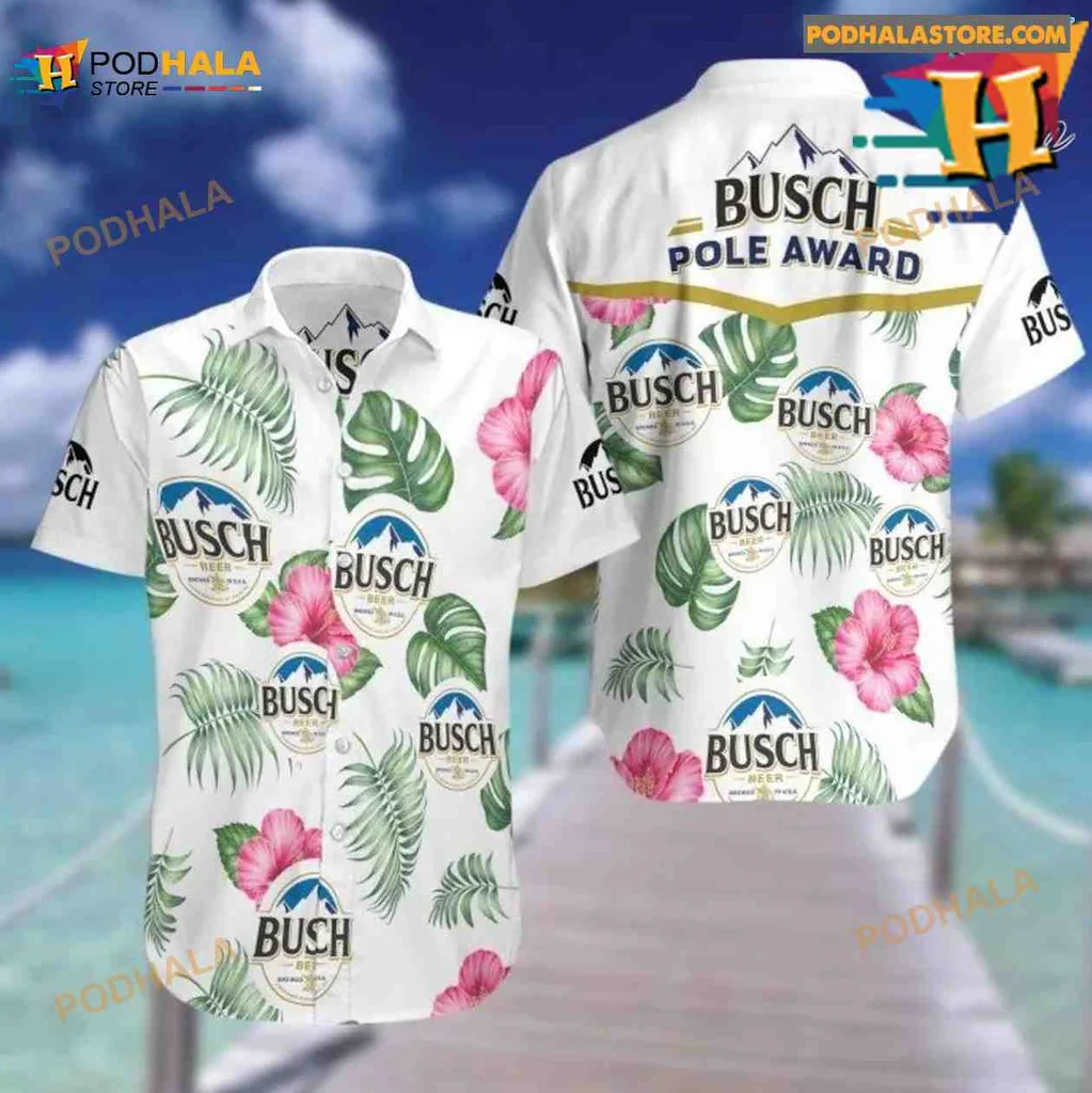 Busch Beer Pole Award Hawaiian Shirt With Tropical Hibiscus Design