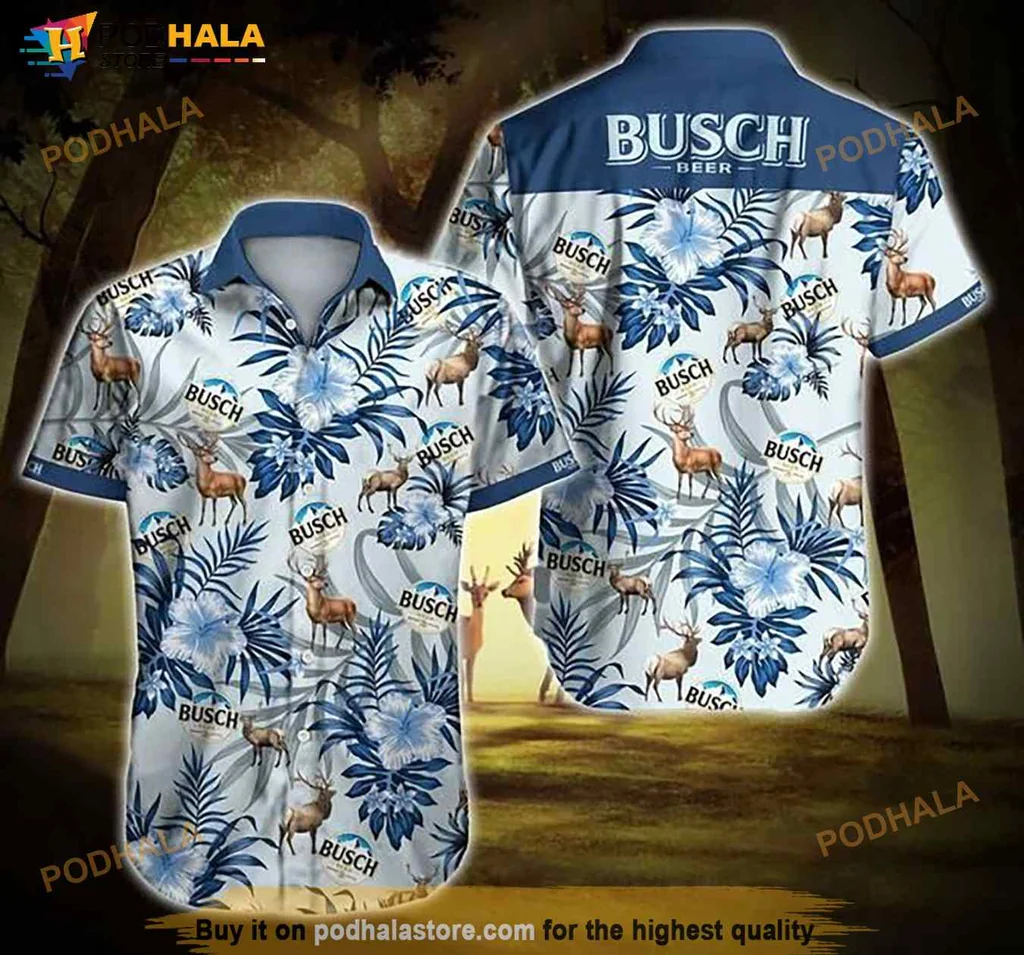 Busch Beer Tropical Hawaiian Shirt With Deer And Floral Patterns