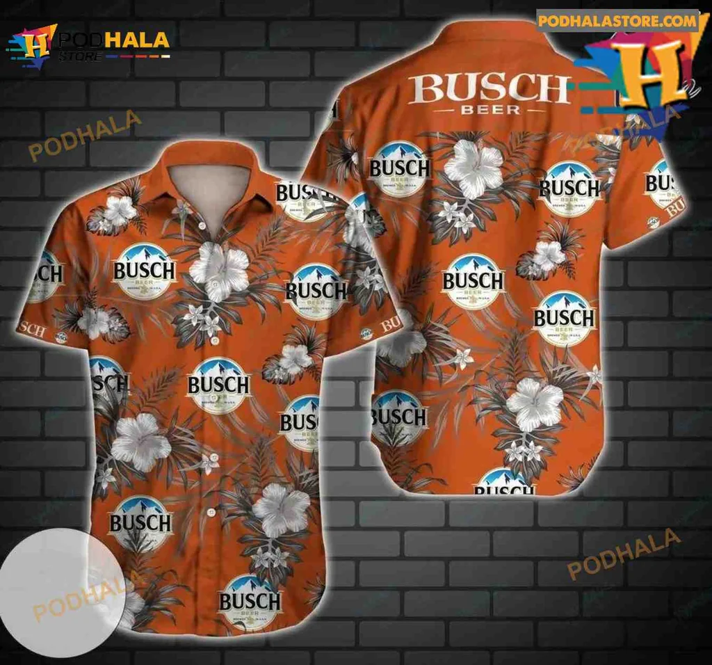 Busch Beer Tropical Hawaiian Shirt With Hibiscus Flowers