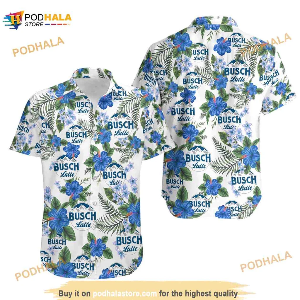 Busch Latte Beer Aloha Shirt With Tropical Hibiscus Design