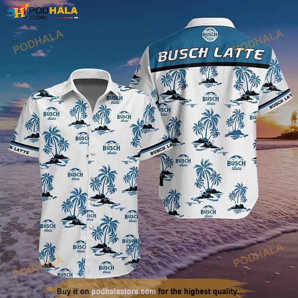 Busch Latte Beer Hawaiian Shirt With Tropical Print And Beach Vibes