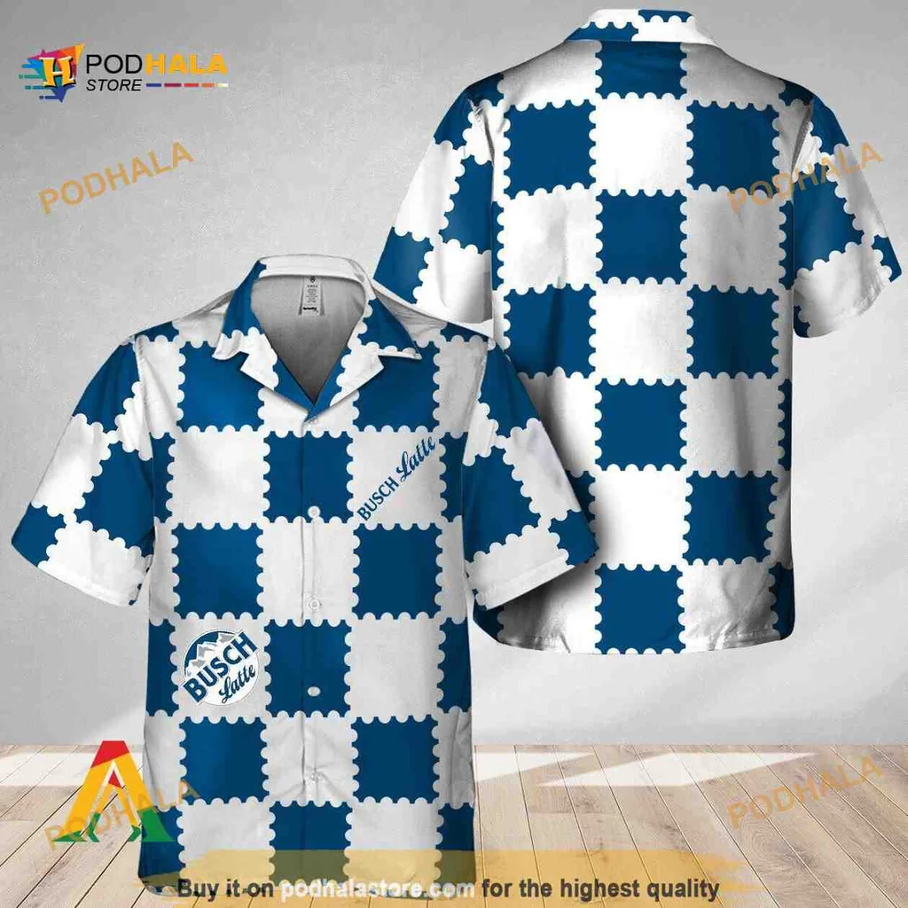 Busch Latte Beer Lover Hawaiian Shirt With Gingham Pattern
