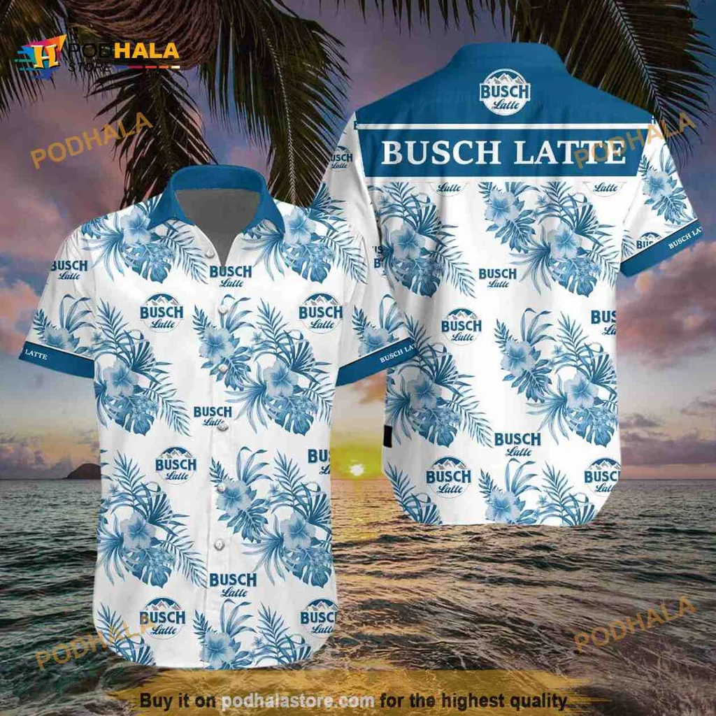 Busch Latte Hawaiian Shirt With Tropical Palm Leaves Design