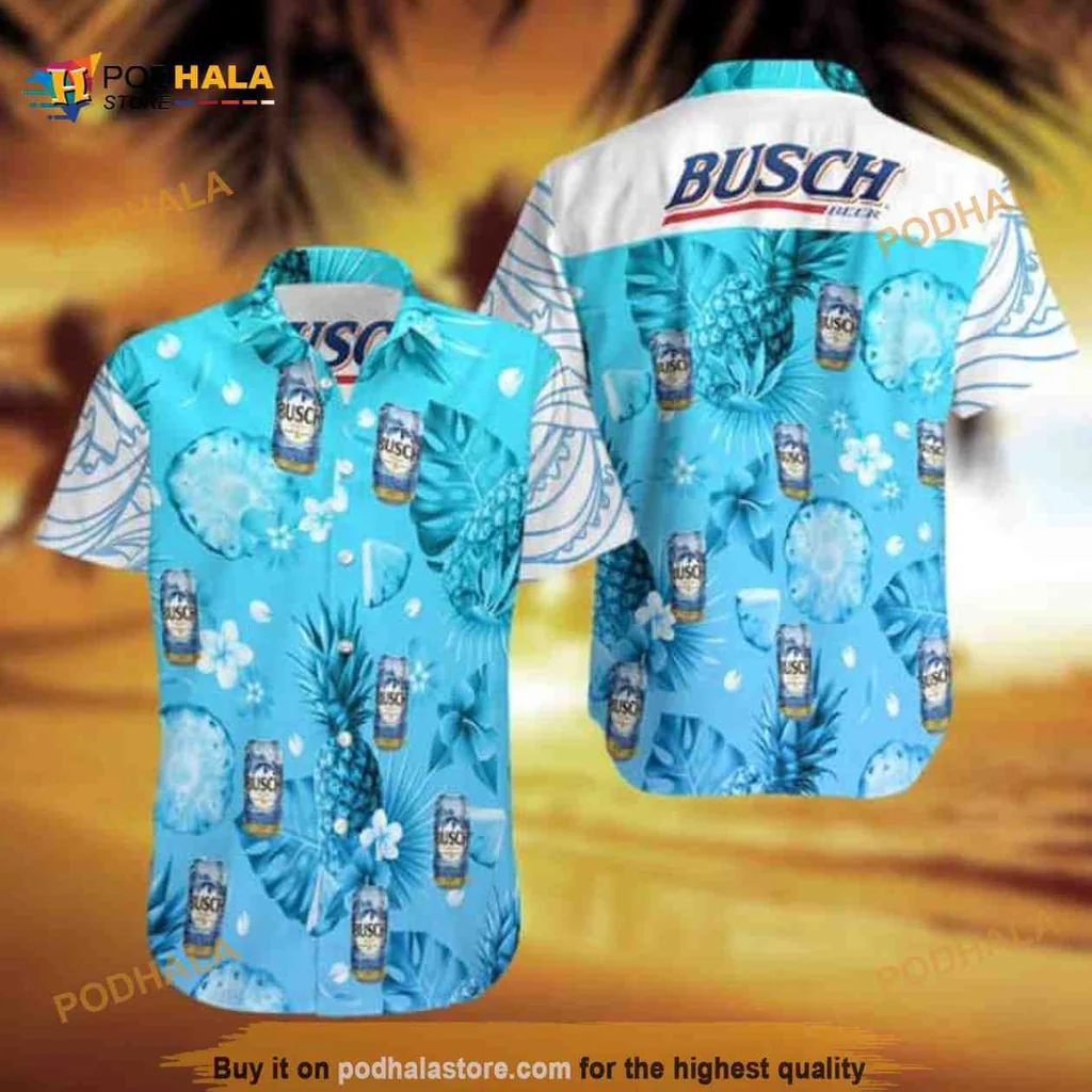 Busch Latte Pine Hibiscus Hawaiian Shirt With Tropical Print