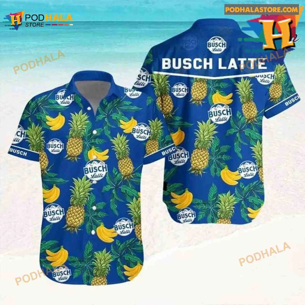 Busch Latte Tropical Hawaiian Shirt With Bananas And Pineapples