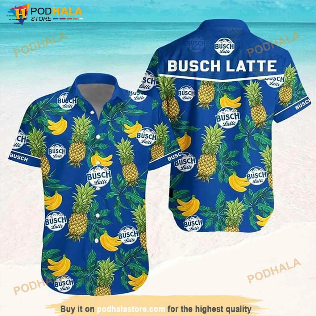 Busch Latte Tropical Hawaiian Shirt With Pineapples And Bananas