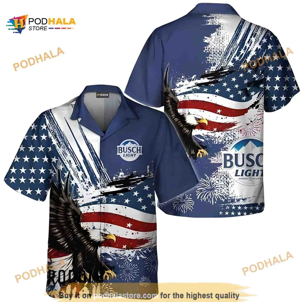 Busch Light American Flag Hawaiian Shirt Featuring Eagle Design