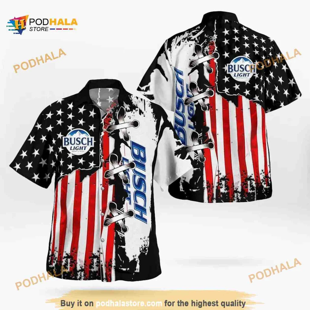 Busch Light American Flag Hawaiian Shirt For Beer Lovers