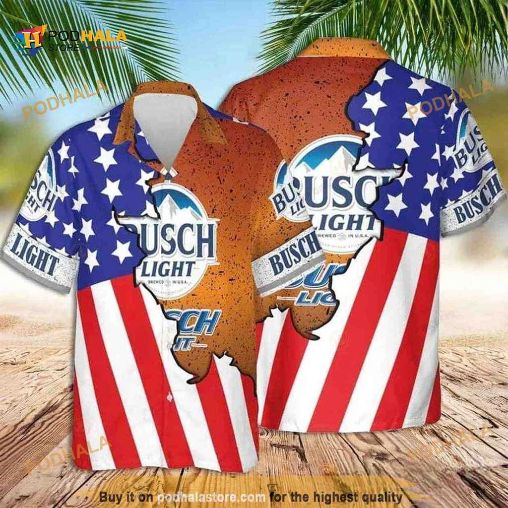Busch Light American Flag Hawaiian Shirt For Beer Lovers