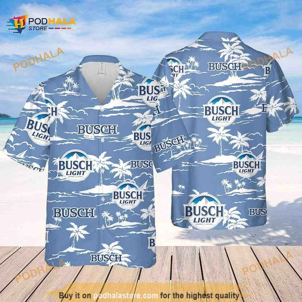 Busch Light Beach Pattern Hawaiian Shirt With Palm Trees