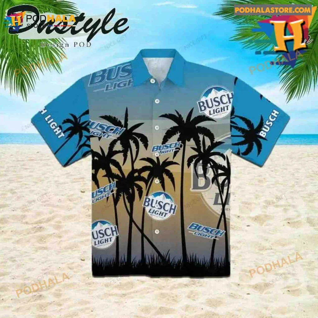 Busch Light Beer Aloha Shirt With Tropical Palm Tree Design