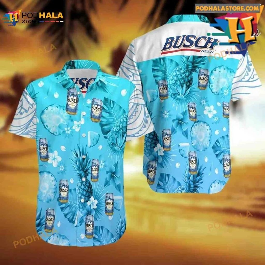 Busch Light Beer Hawaiian Shirt With Pineapples And Tropical Design