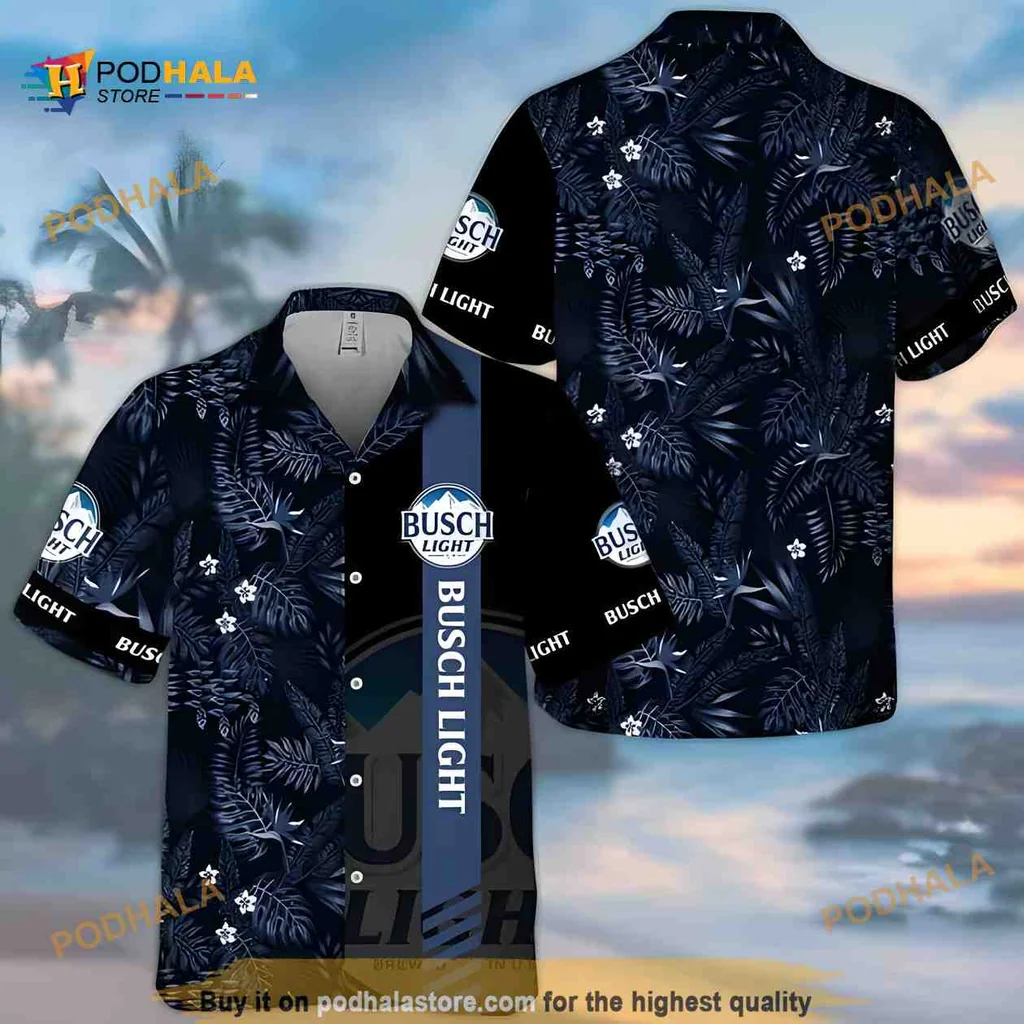 Busch Light Beer Hawaiian Shirt With Tropical Foliage Design
