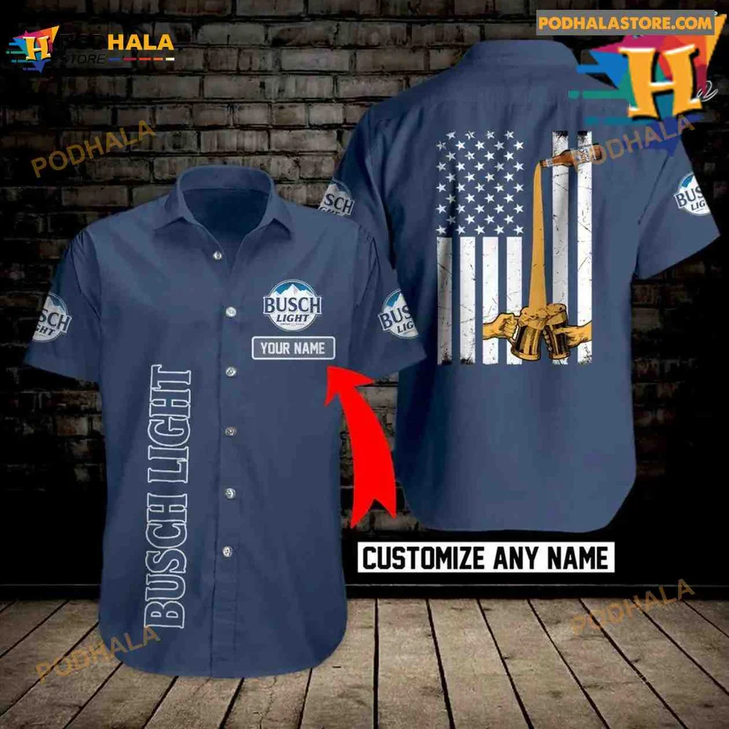 Busch Light Beer Hawaiian Shirt With Vintage American Flag Design